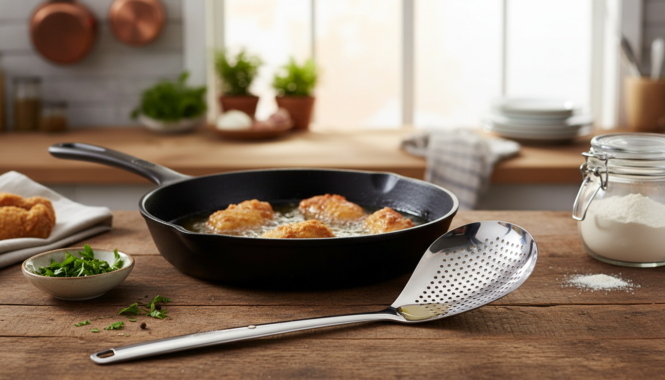 14-Inch Fine-Mesh Skimmer: Cleaner Frying, Fast Drain