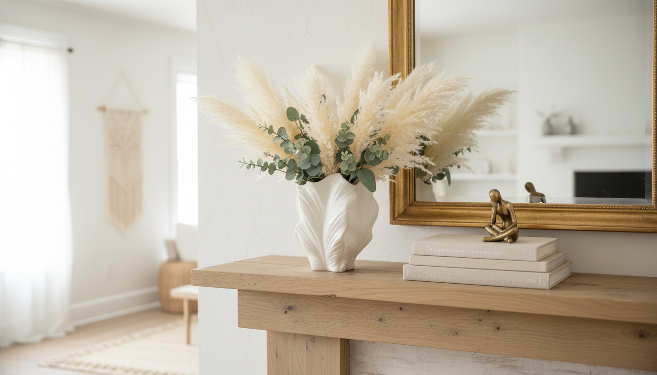 21cm White Ceramic Leaf Vase: Pampas Grass Styling Guide