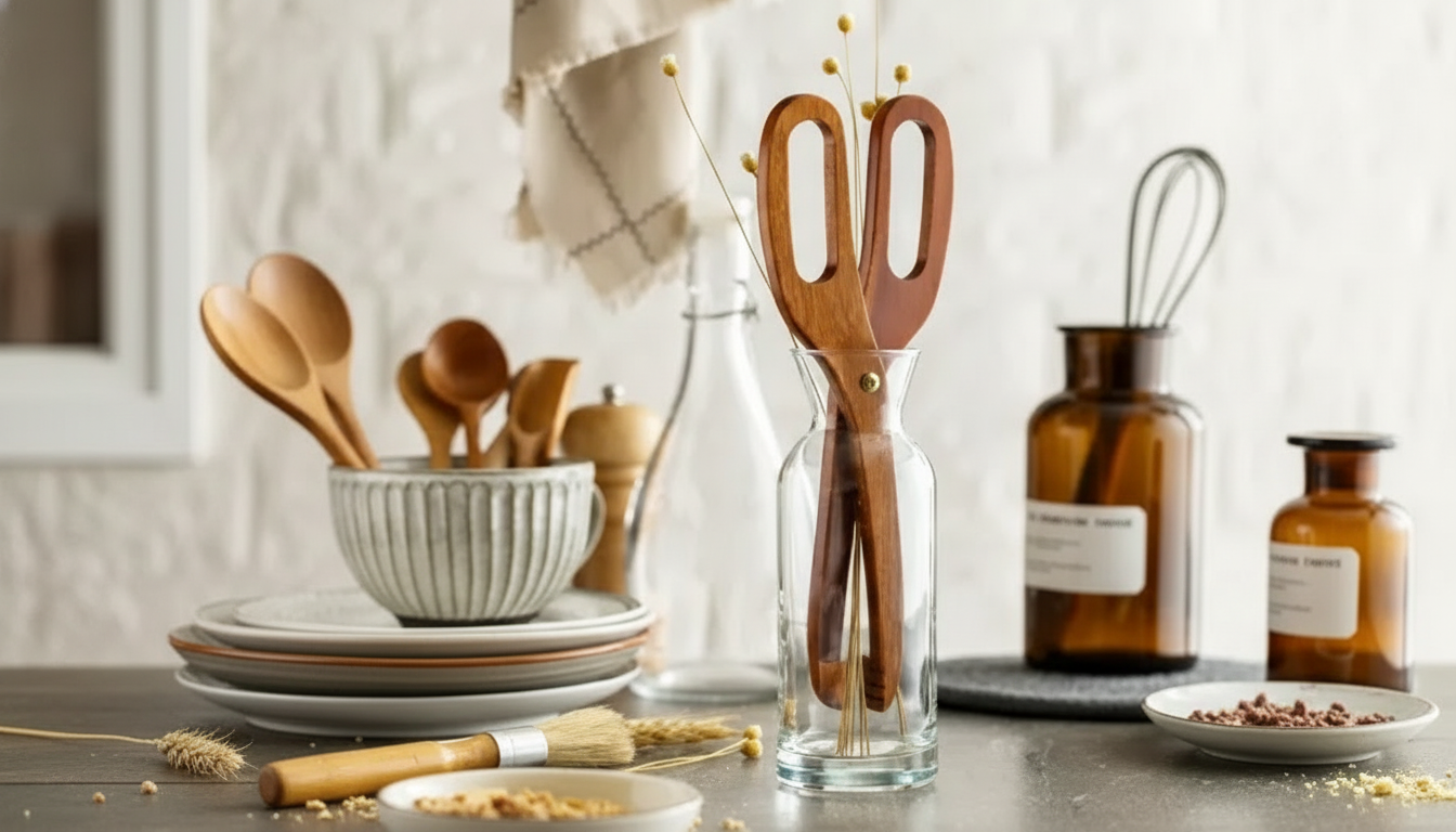 Bamboo-Handle Food Scissors for BBQ & Quick Kitchen Prep