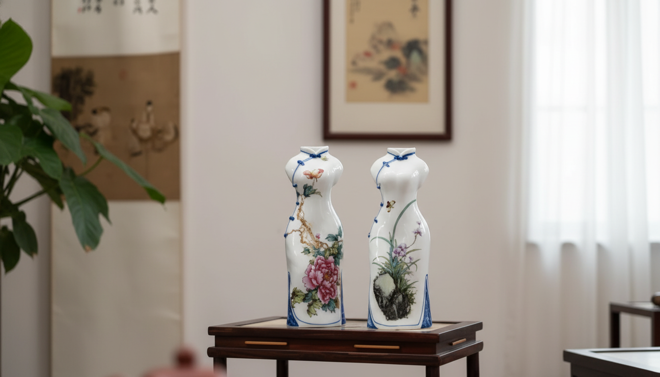 Jade Cheongsam Porcelain Vase: Retro Hand-Painted Decor