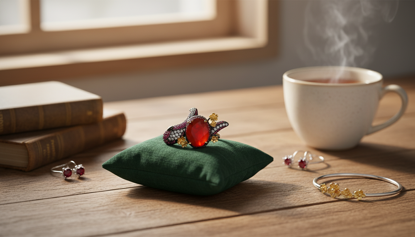 Vintage Red Agate Cocktail Ring in 925 Sterling Silver