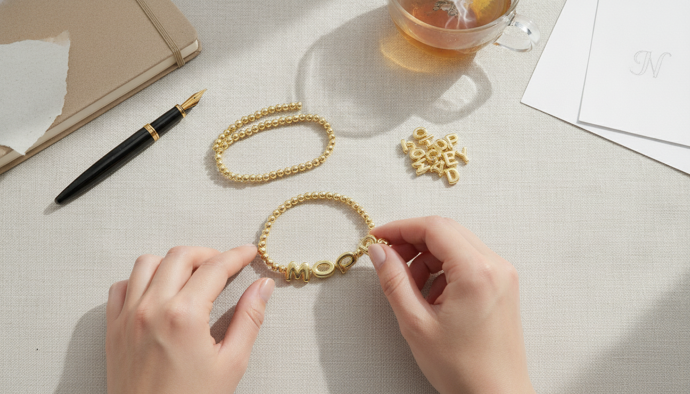18k Polished Balloon Beaded Letter Bracelet (Custom)