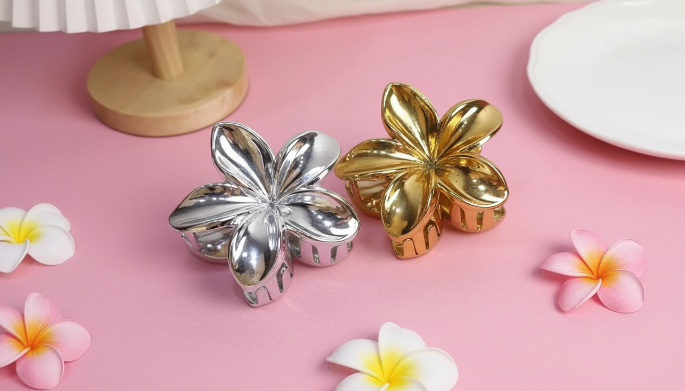 Gold & Silver Floral Metal Hair Claw Clip: Large Hold