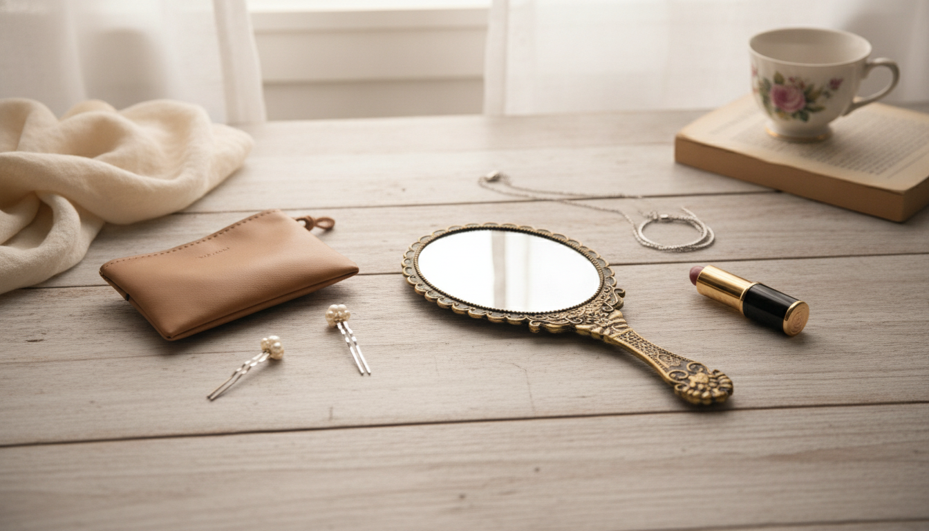 Vintage Handheld Makeup Mirror for Vanity & Travel Touch-Ups