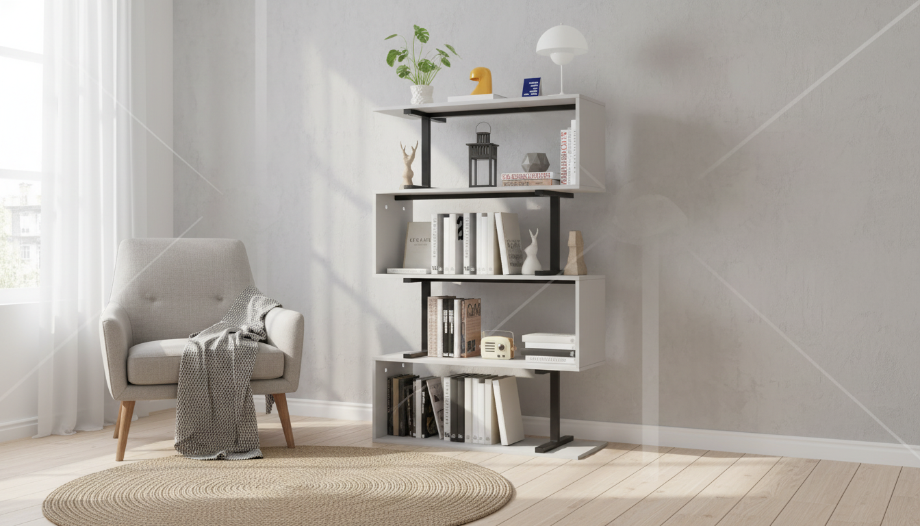 5-Tier Z-Shaped Bookshelf: Modern Storage for Small Rooms