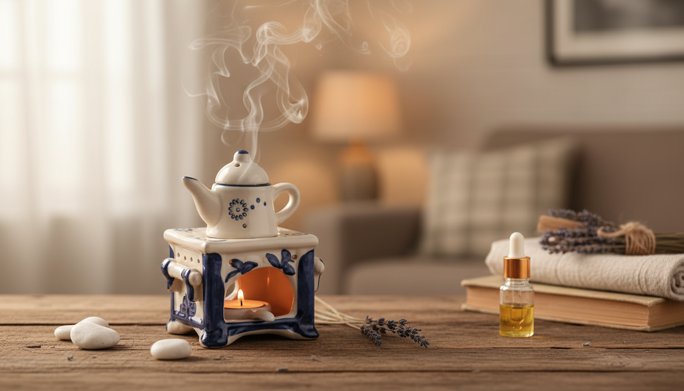 Blue Ceramic Teapot Burner for Wax Melts & Oils