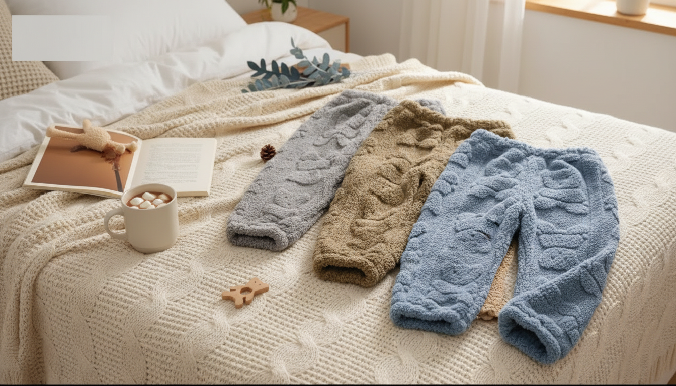 Cozy 3-Piece Bear Plush Pants Set for Boys (Warm & Soft)
