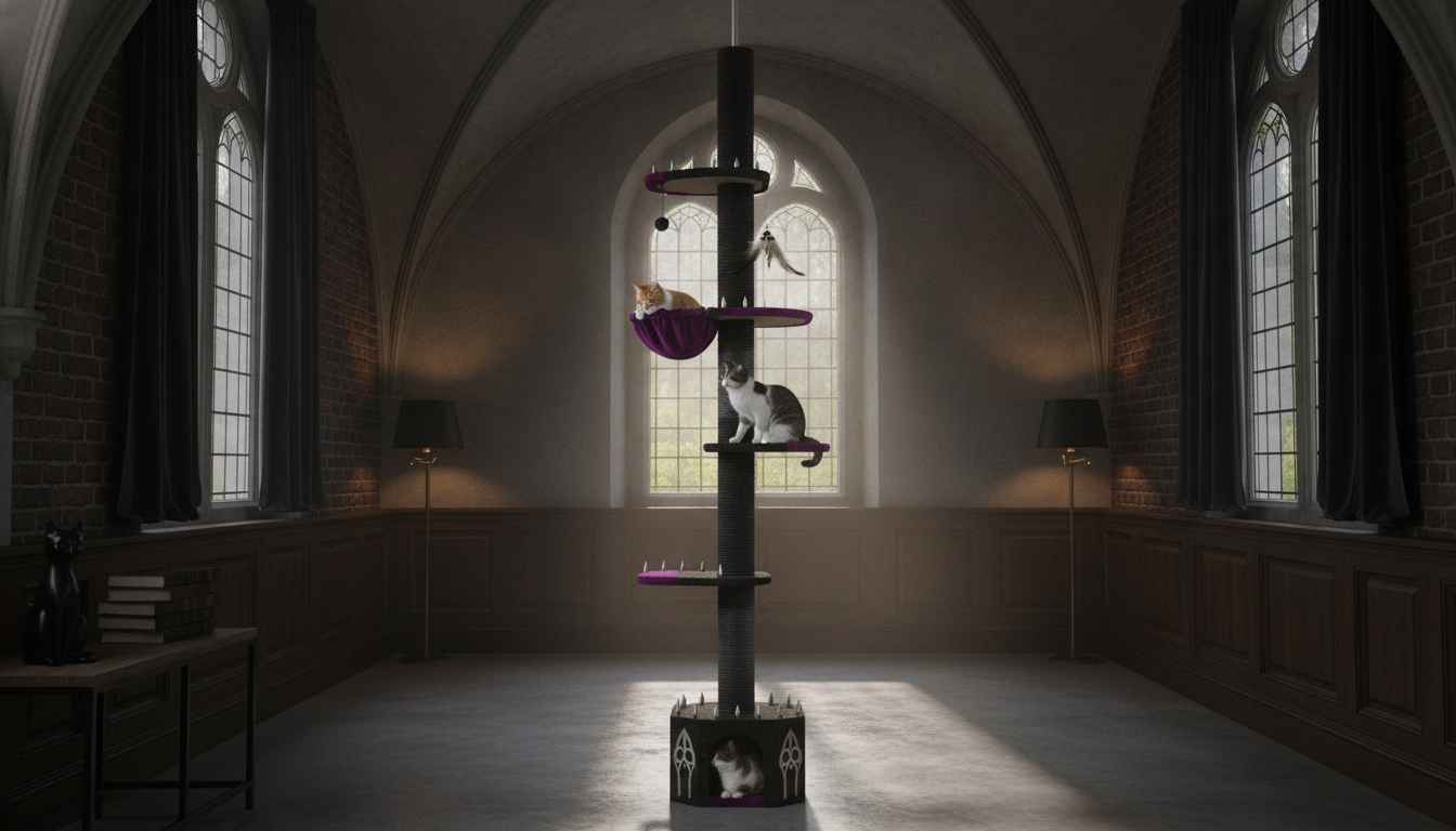Gothic Floor-to-Ceiling Cat Tree: 5-Tier Black Tower