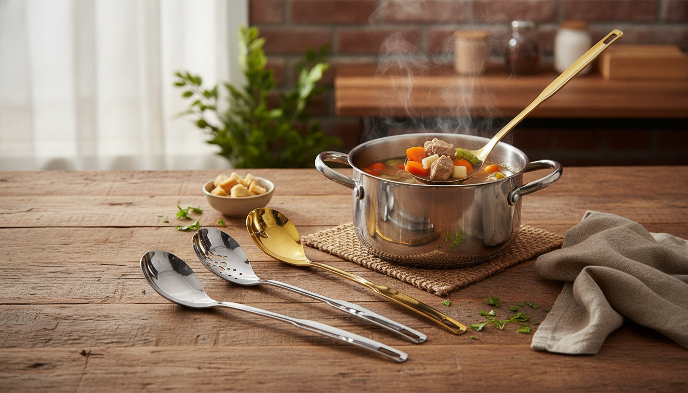 Long-Handle Stainless Soup Spoon Colander for Draining