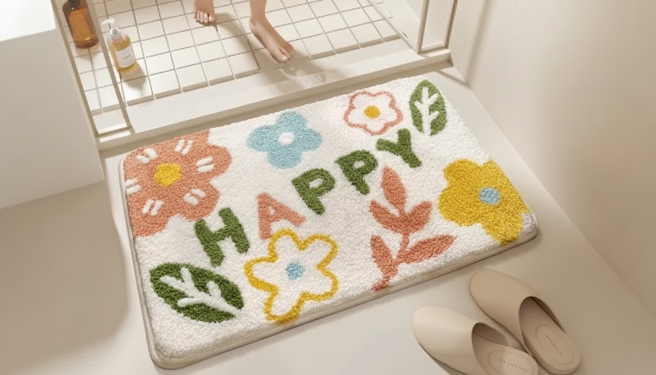 Soft Floral Microfiber Bath Mat: Plush, Fast-Drying Comfort