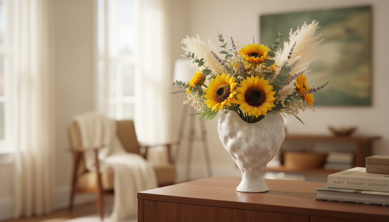 White Ceramic Retro Flower Vase for Fresh or Dried Stems