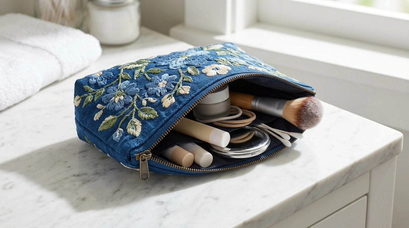 Blue Embroidered Makeup Bag: Choose, Pack, Care