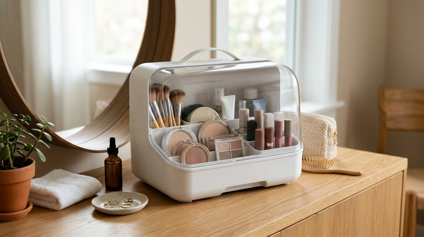 Clear-Lid Dustproof Makeup Case for Clean, Fast Routines