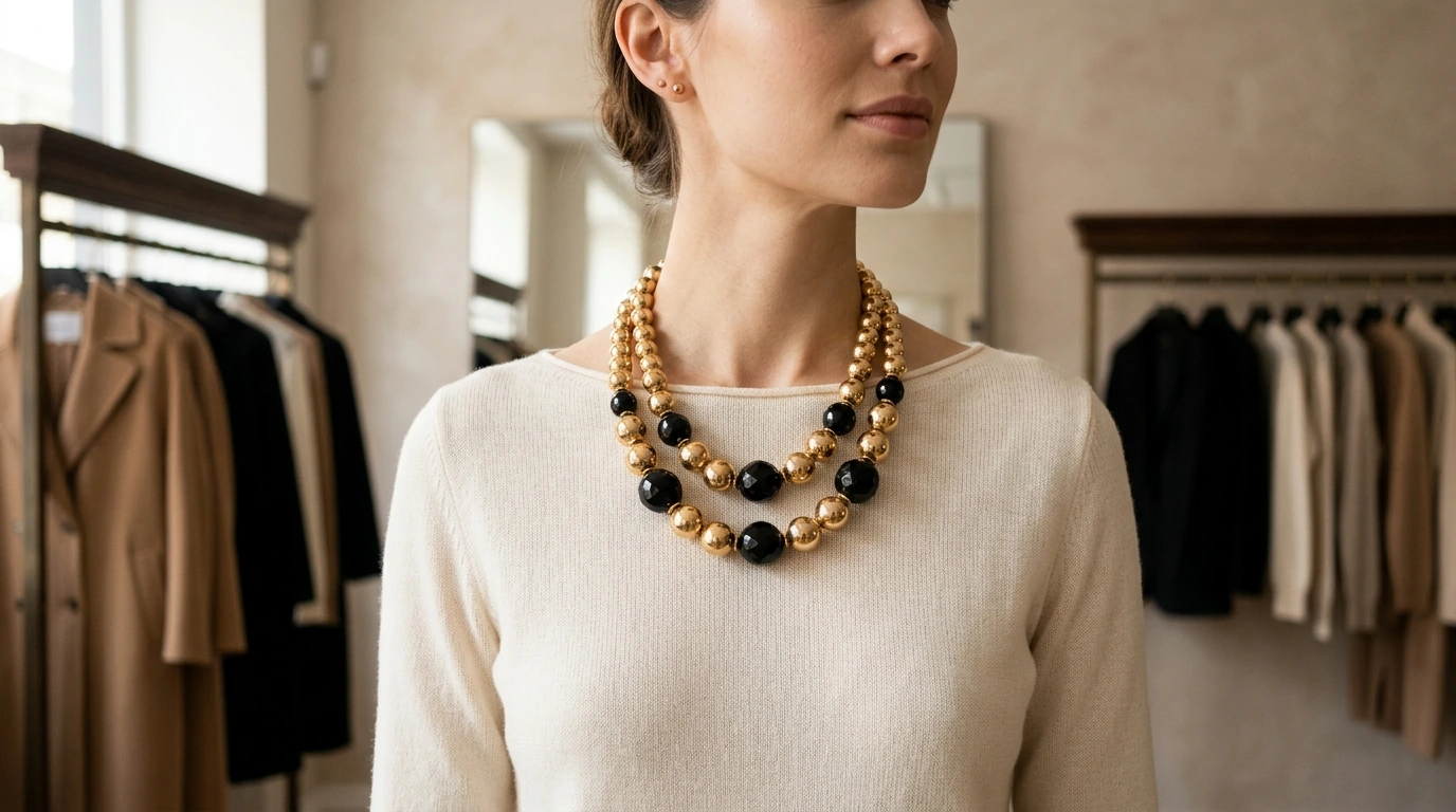 Gold & Black Beaded Necklace: Dolce & Gabbana Style