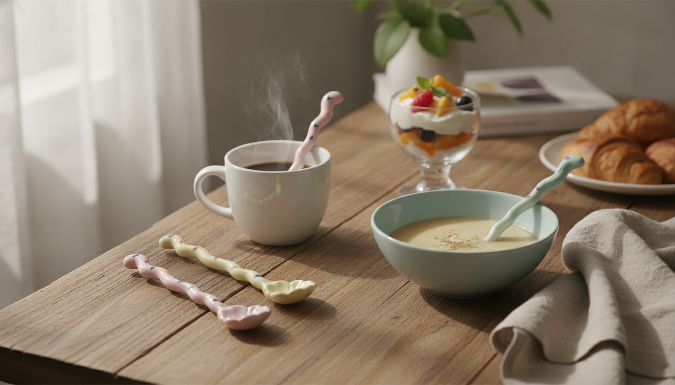 Kawaii Long-Handle Ceramic Spoon for Coffee, Soup & Dessert