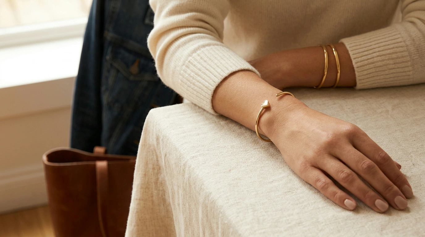 Gold Plated Titanium Heart Cuff: Easy Adjustable Shine