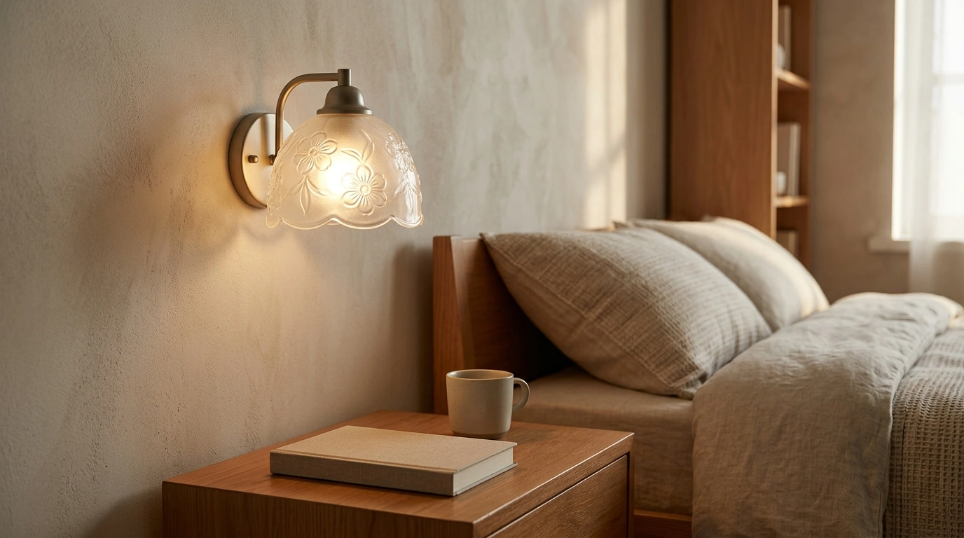 Japanese Retro Floral Glass Wall Sconce for Soft LED Light