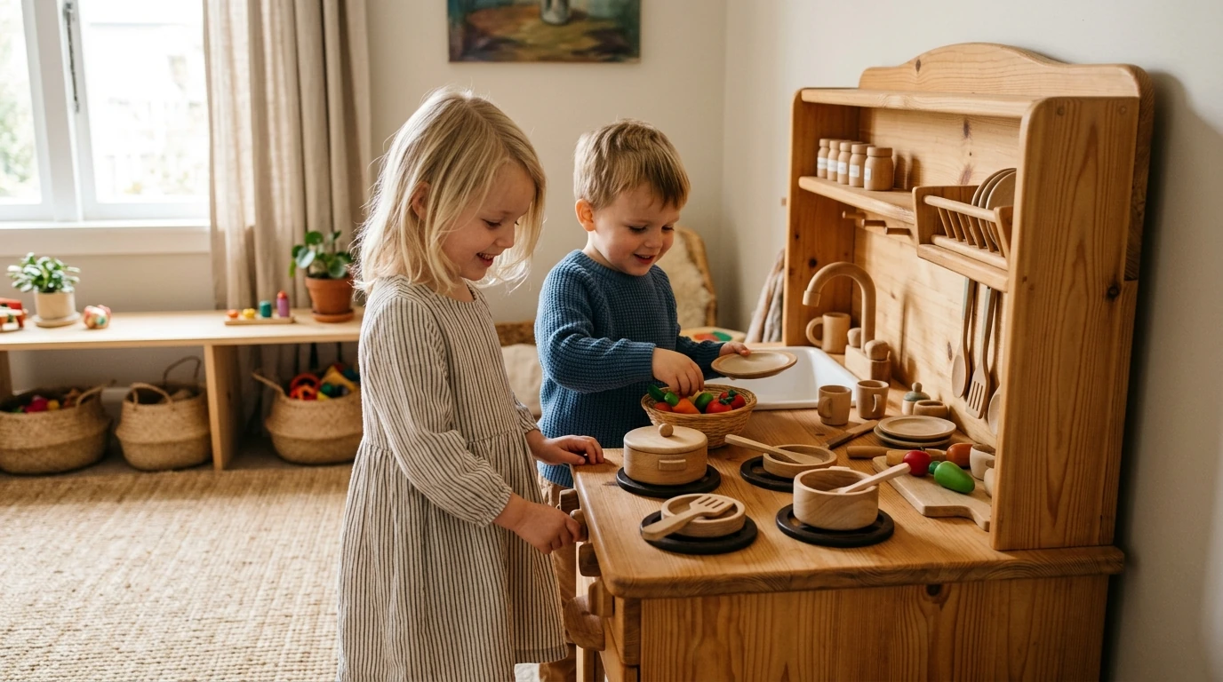 Wooden Play Kitchen Set: Pretend Cooking & Accessories